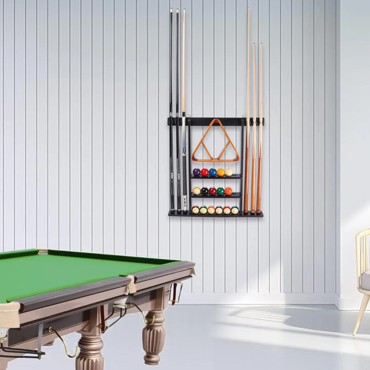 GSE Games & Sports Expert Wall Mount Rack with Score Counter Only, Hanging Wall Mounting Rack Holds 6/8 Cue Sticks, 2 Ball Racks and Full Set of Balls