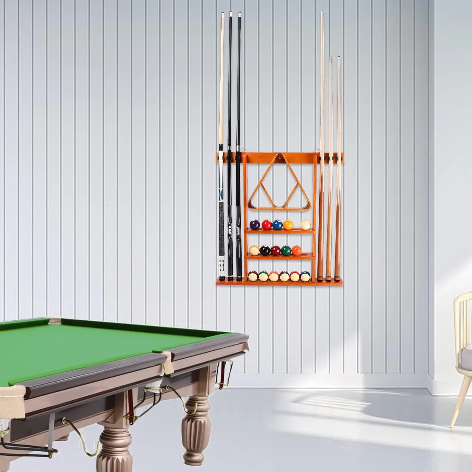 GSE Games & Sports Expert Wall Mount Rack with Score Counter Only, Hanging Wall Mounting Rack Holds 6/8 Cue Sticks, 2 Ball Racks and Full Set of Balls