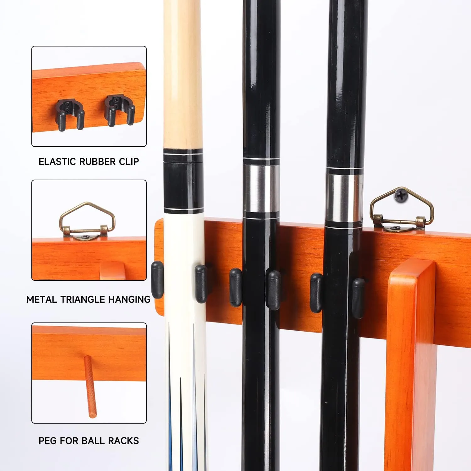 GSE Games & Sports Expert Wall Mount Rack with Score Counter Only, Hanging Wall Mounting Rack Holds 6/8 Cue Sticks, 2 Ball Racks and Full Set of Balls