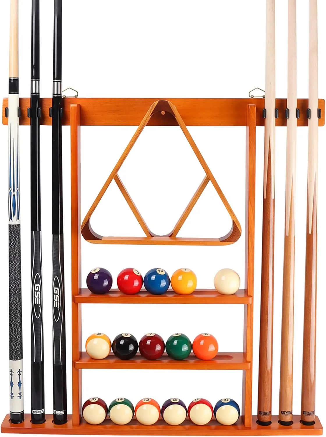 GSE Games & Sports Expert Wall Mount Rack with Score Counter Only, Hanging Wall Mounting Rack Holds 6/8 Cue Sticks, 2 Ball Racks and Full Set of Balls
