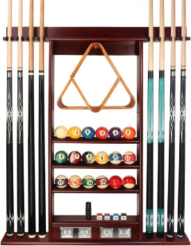GSE Games & Sports Expert Wall Mount Rack with Score Counter Only, Hanging Wall Mounting Rack Holds 6/8 Cue Sticks, 2 Ball Racks and Full Set of Balls