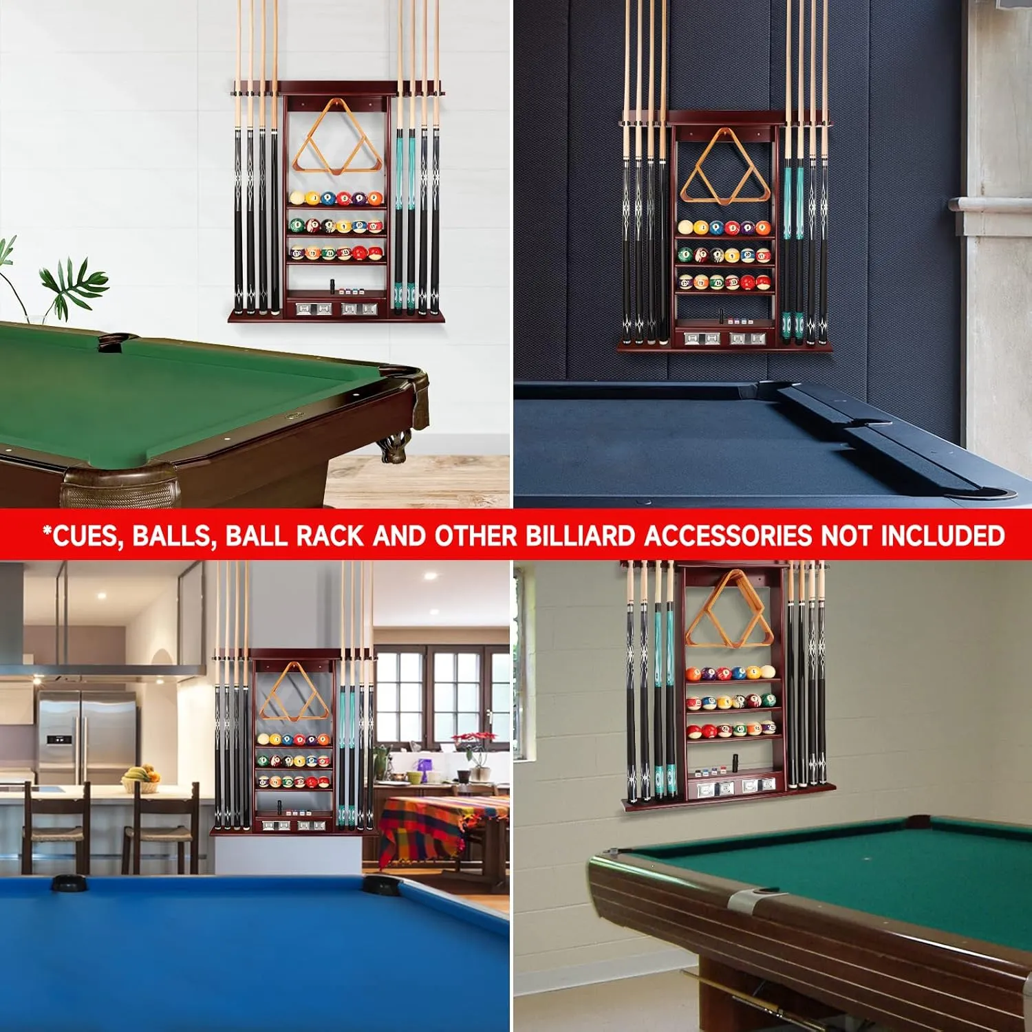 GSE Games & Sports Expert Wall Mount Rack with Score Counter Only, Hanging Wall Mounting Rack Holds 6/8 Cue Sticks, 2 Ball Racks and Full Set of Balls
