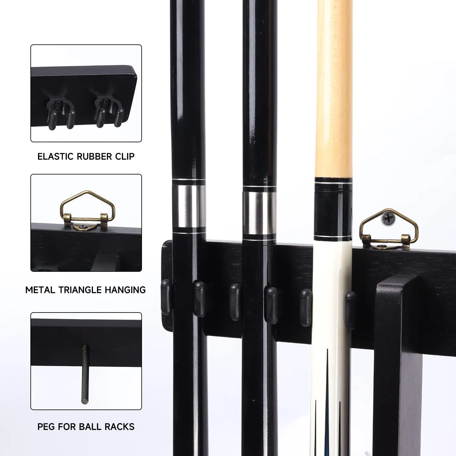 GSE Games & Sports Expert Wall Mount Rack with Score Counter Only, Hanging Wall Mounting Rack Holds 6/8 Cue Sticks, 2 Ball Racks and Full Set of Balls
