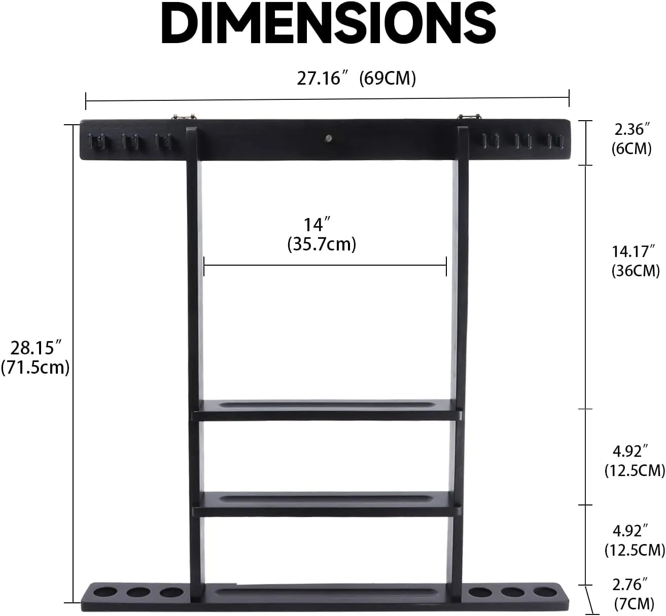 GSE Games & Sports Expert Wall Mount Rack with Score Counter Only, Hanging Wall Mounting Rack Holds 6/8 Cue Sticks, 2 Ball Racks and Full Set of Balls