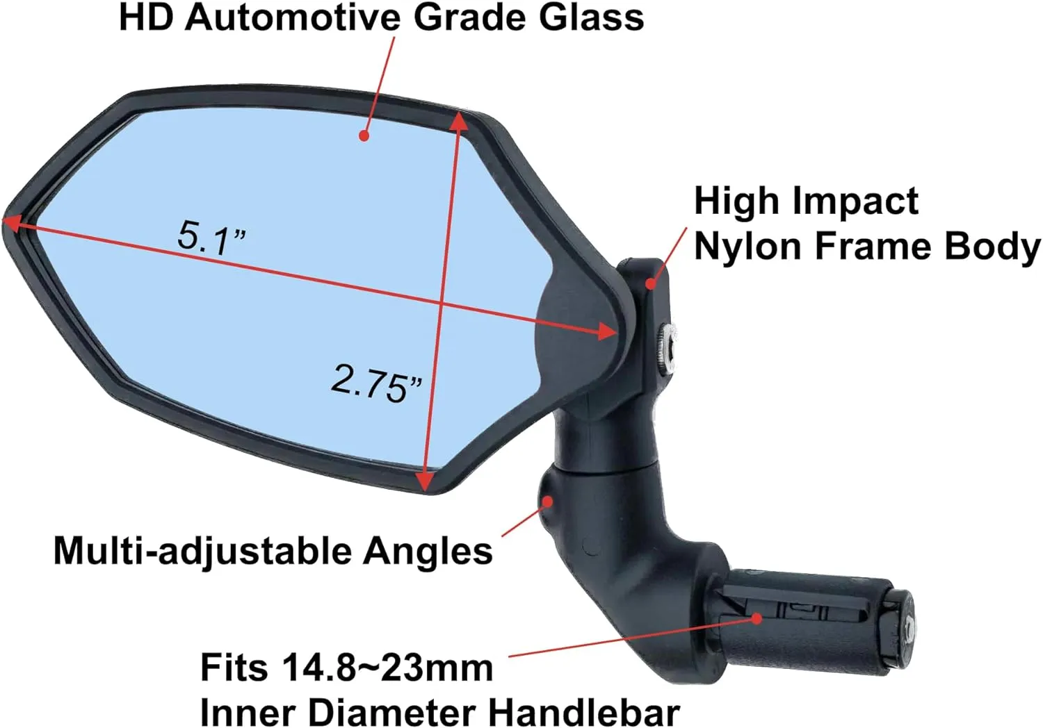 Hafny New Bar End Bike Mirror, HD Glass Lens, Ajustable & Rotatable Safe Rearview Bicycle Mirror, Blast-Resistant, HF-M6002-FR08 (Blue Glass (Universal Left or Right), 2 pc)