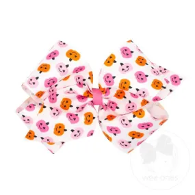 Halloween-themed Pink Jack-O-Lantern Printed Grosgrain Hair Bow