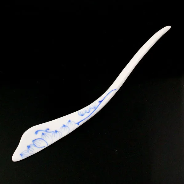 Handmade Porcelain China Freeform Hair Stick Blue Leaves