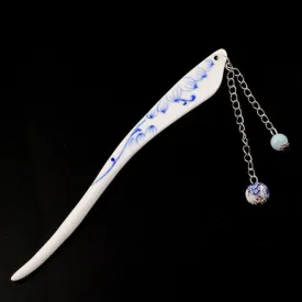 Handmade Porcelain China Freeform Hair Stick Blue Leaves