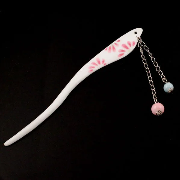 Handmade Porcelain China Freeform Hair Stick Pink Flowers