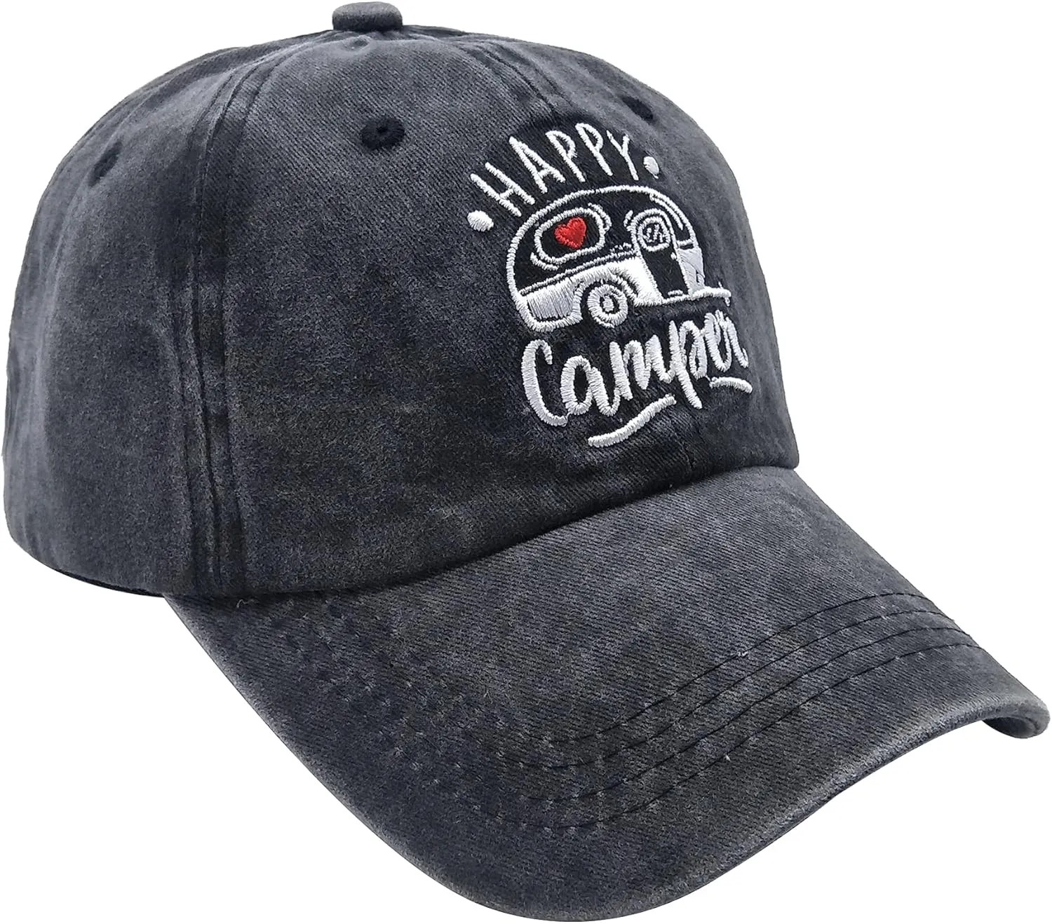 Happy Camper Embroidered Baseball Cap, Washed Adjustable Dad Hat for Men Women