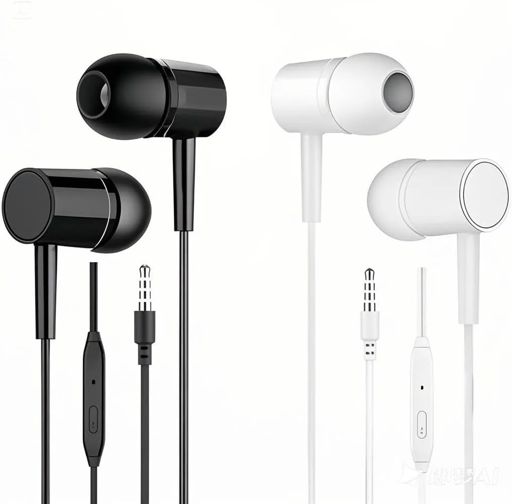 Headphones Wired Earbuds in-Ear, 3.5 Jack Corded Earphone in-Ear Headphone Suitable for Laptops, Desktop Computer, Android Phones, Plug-and-Play Corded Earphones, 2-Pack (Black & White)