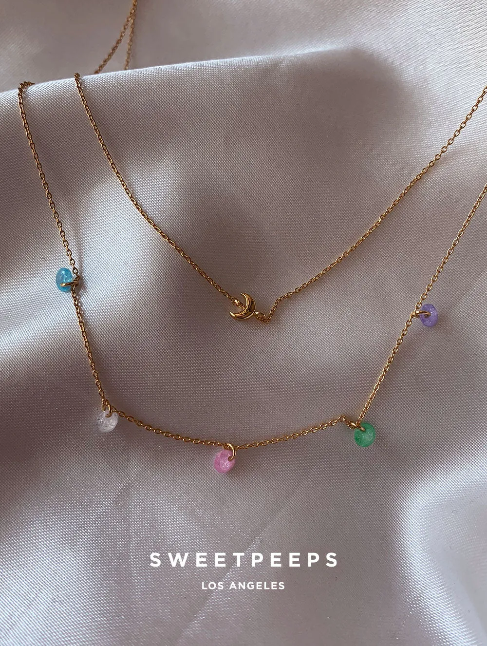 Hudson Dainty Beaded Crescent Necklace