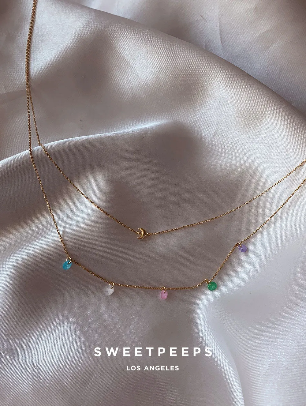 Hudson Dainty Beaded Crescent Necklace
