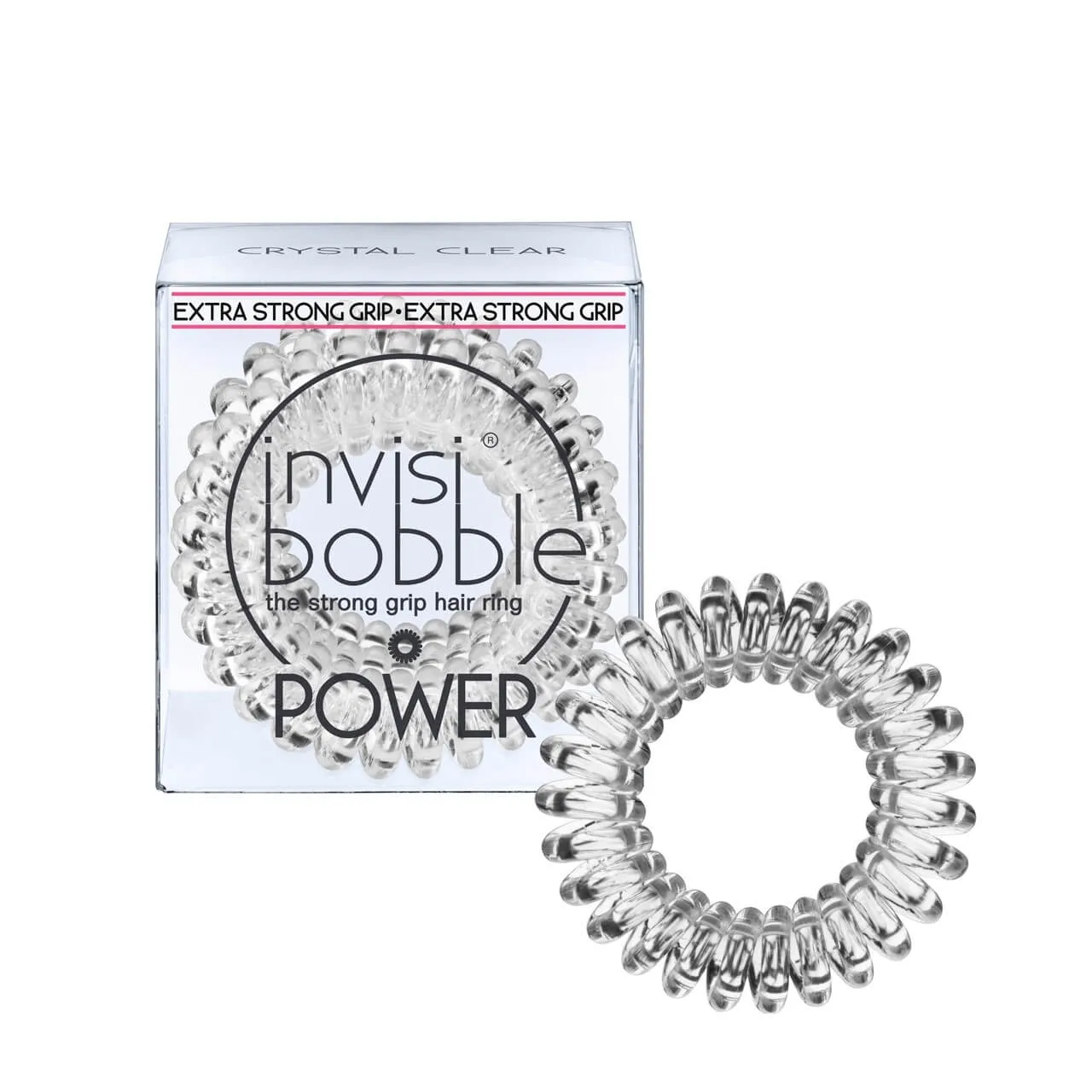 INVISIBOBBLE Power Traceless Hair Ties, Extra Strong Grip for Think Hair, Hair Accessories for Women - Crystal Clear (Pack of 3)