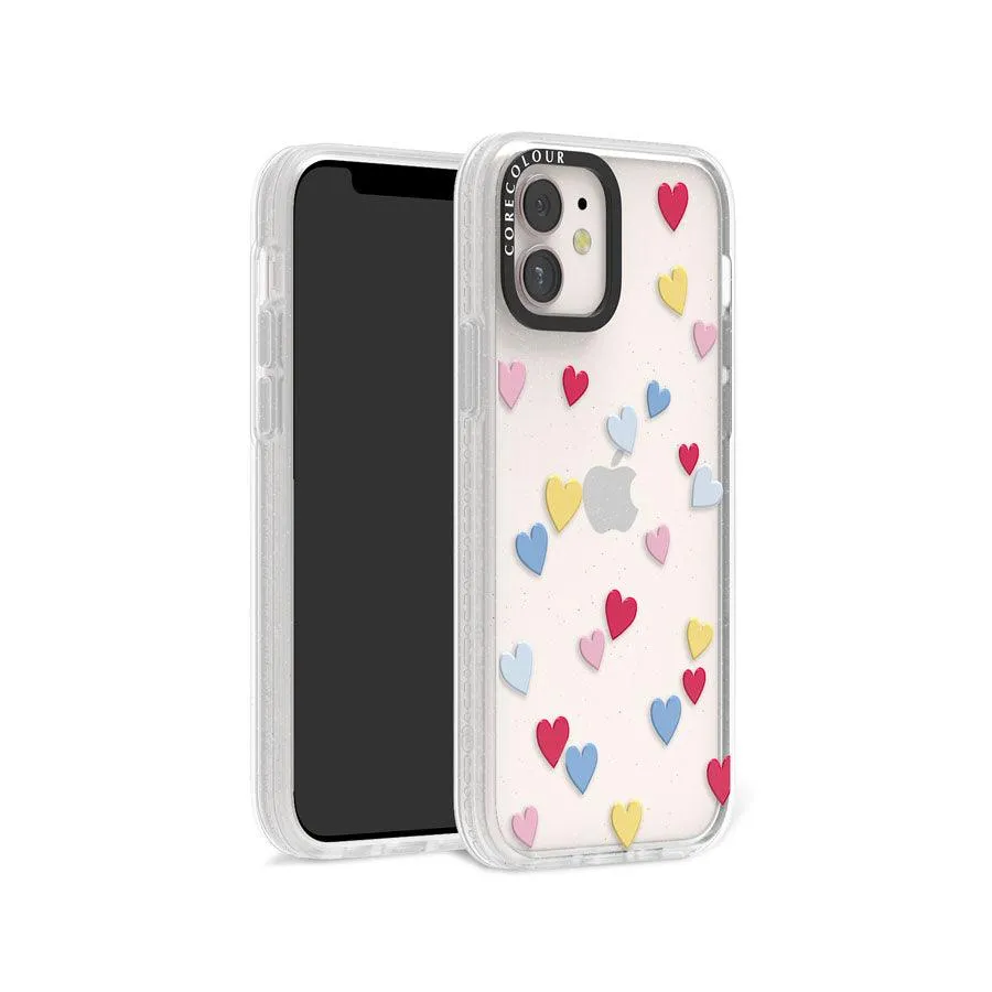 iPhone 12 Flying Hearts Glitter Phone Case