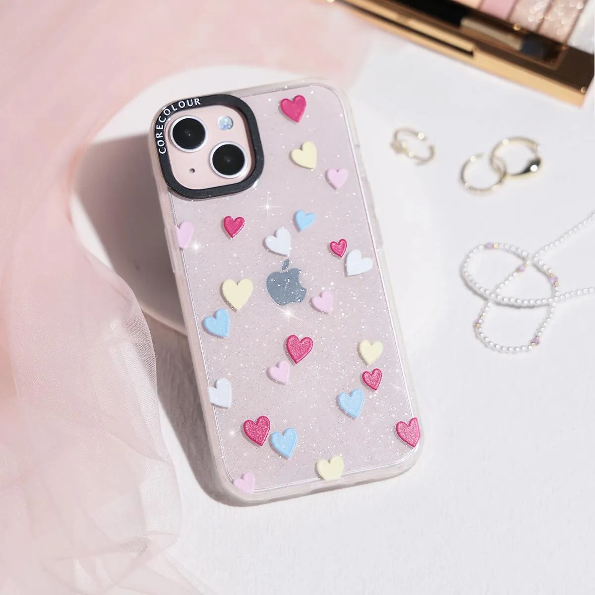 iPhone 12 Flying Hearts Glitter Phone Case