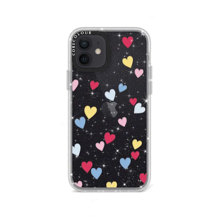iPhone 12 Flying Hearts Glitter Phone Case