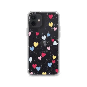 iPhone 12 Flying Hearts Glitter Phone Case