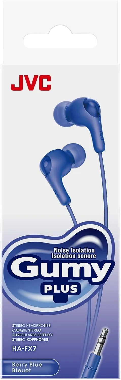 JVC Gumy in Ear Earbud Headphones with Paper Package, Powerful Sound, Comfortable and Secure Fit, Silicone Ear Pieces S/M/L - HAFX7AN (Blue)