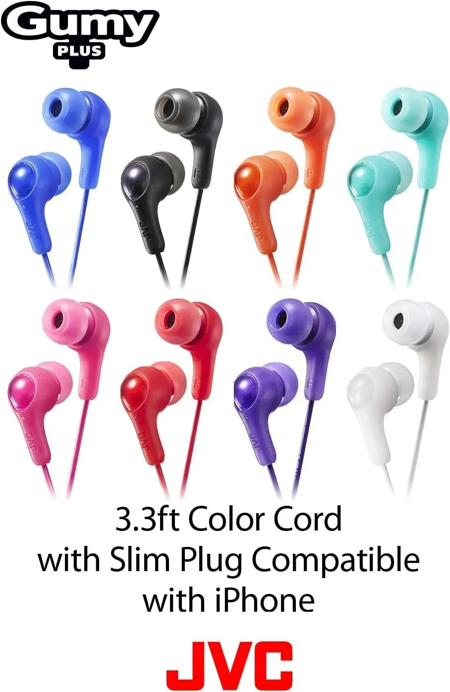 JVC Gumy in Ear Earbud Headphones with Paper Package, Powerful Sound, Comfortable and Secure Fit, Silicone Ear Pieces S/M/L - HAFX7BN (Black)