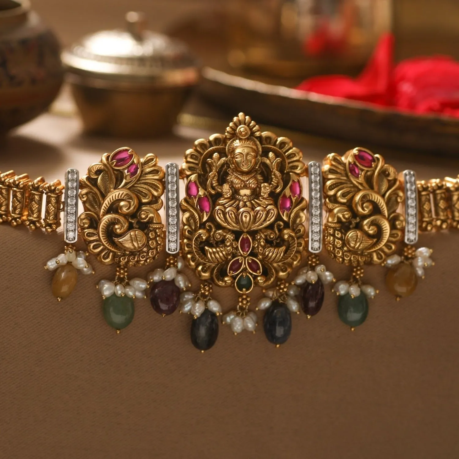 Kshiti Antique Nakshi Silver Choker