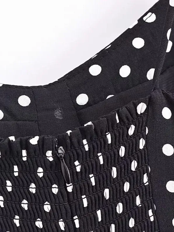 Lily Black-and-White Polka Dot Strappy Dress