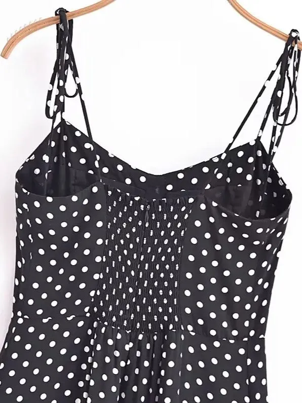 Lily Black-and-White Polka Dot Strappy Dress