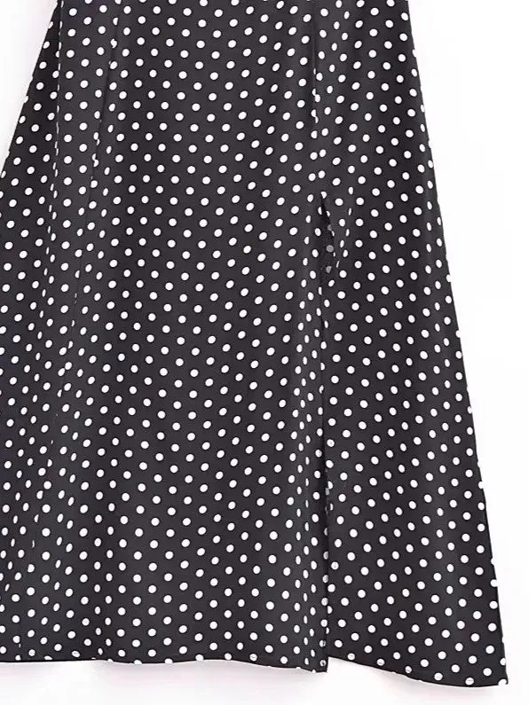 Lily Black-and-White Polka Dot Strappy Dress