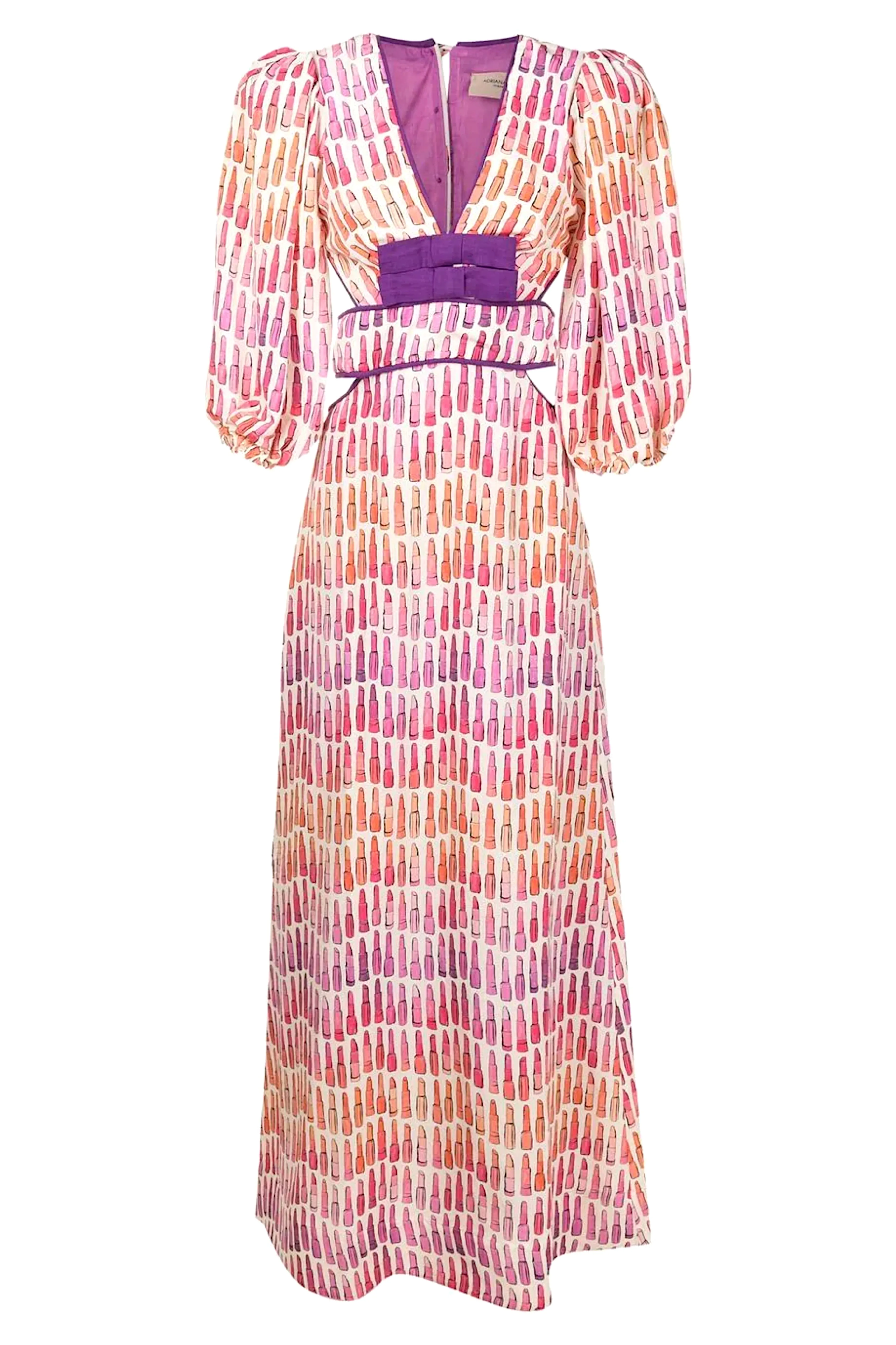 Lipstick Puff-Sleeved Long Dress With Bows