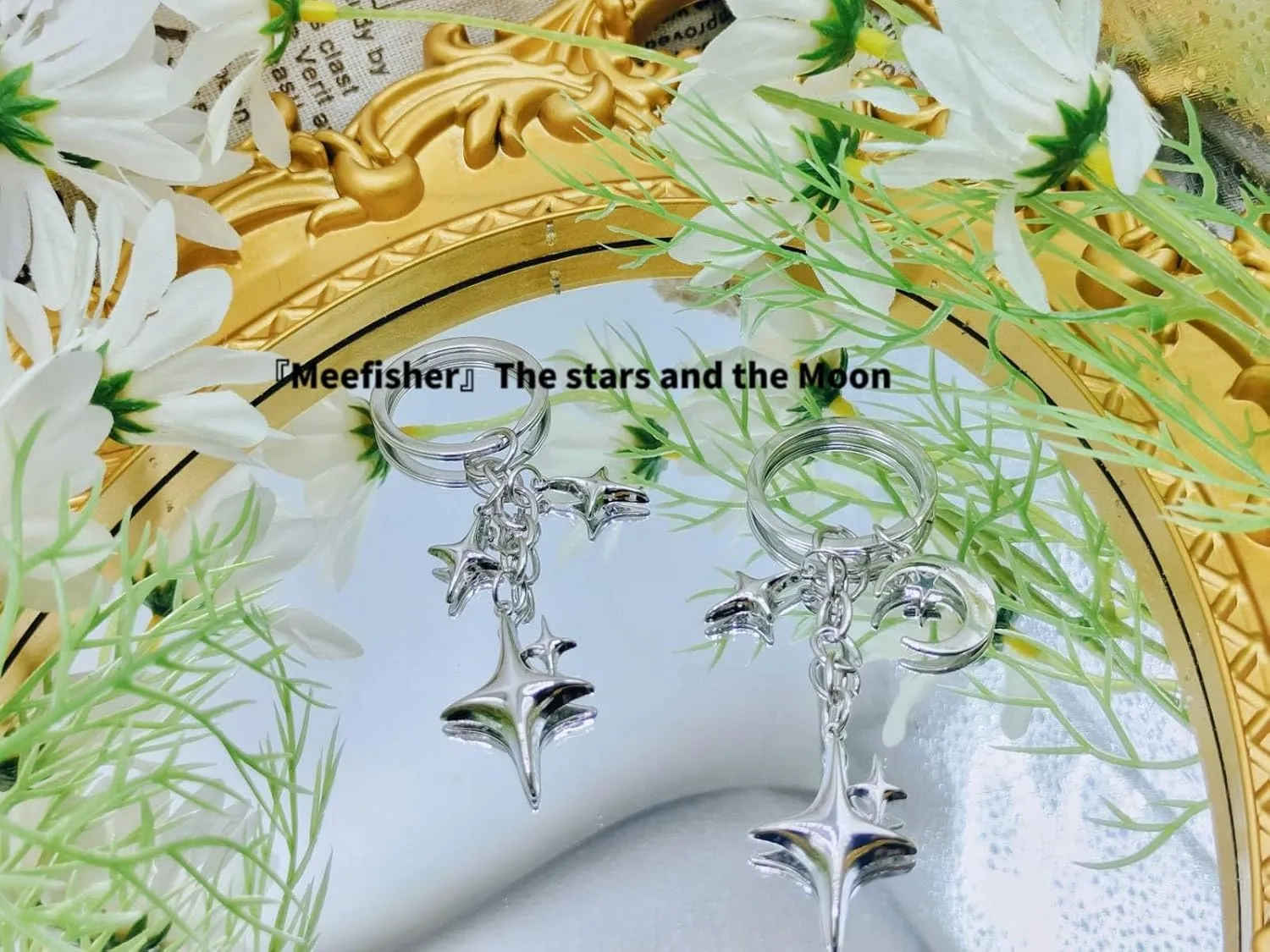 Meefisher Cute Star Moon Keychain Aesthetic Accessories Stainless Steel Key Ring Purse Handbag Backpack Bag Charms Car Holder