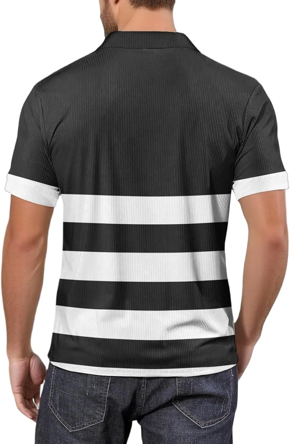 Men's Polo Shirts Short Sleeve V Neck Vintage Striped Casual Golf Polo Classic Collared T Shirts