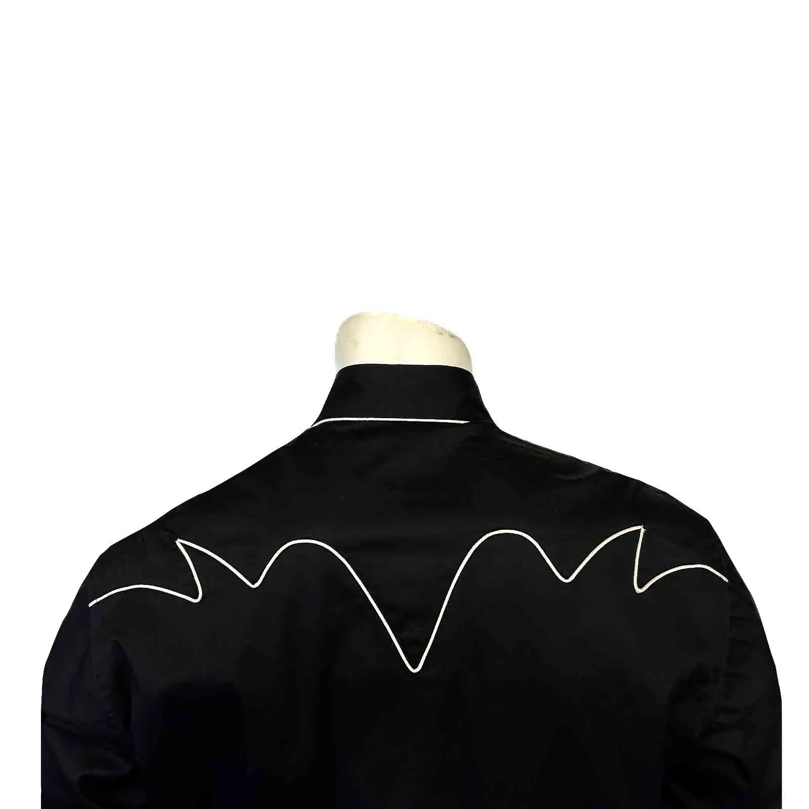 Men's Vintage Solid Black Western Shirt with Piped Lightning Yokes