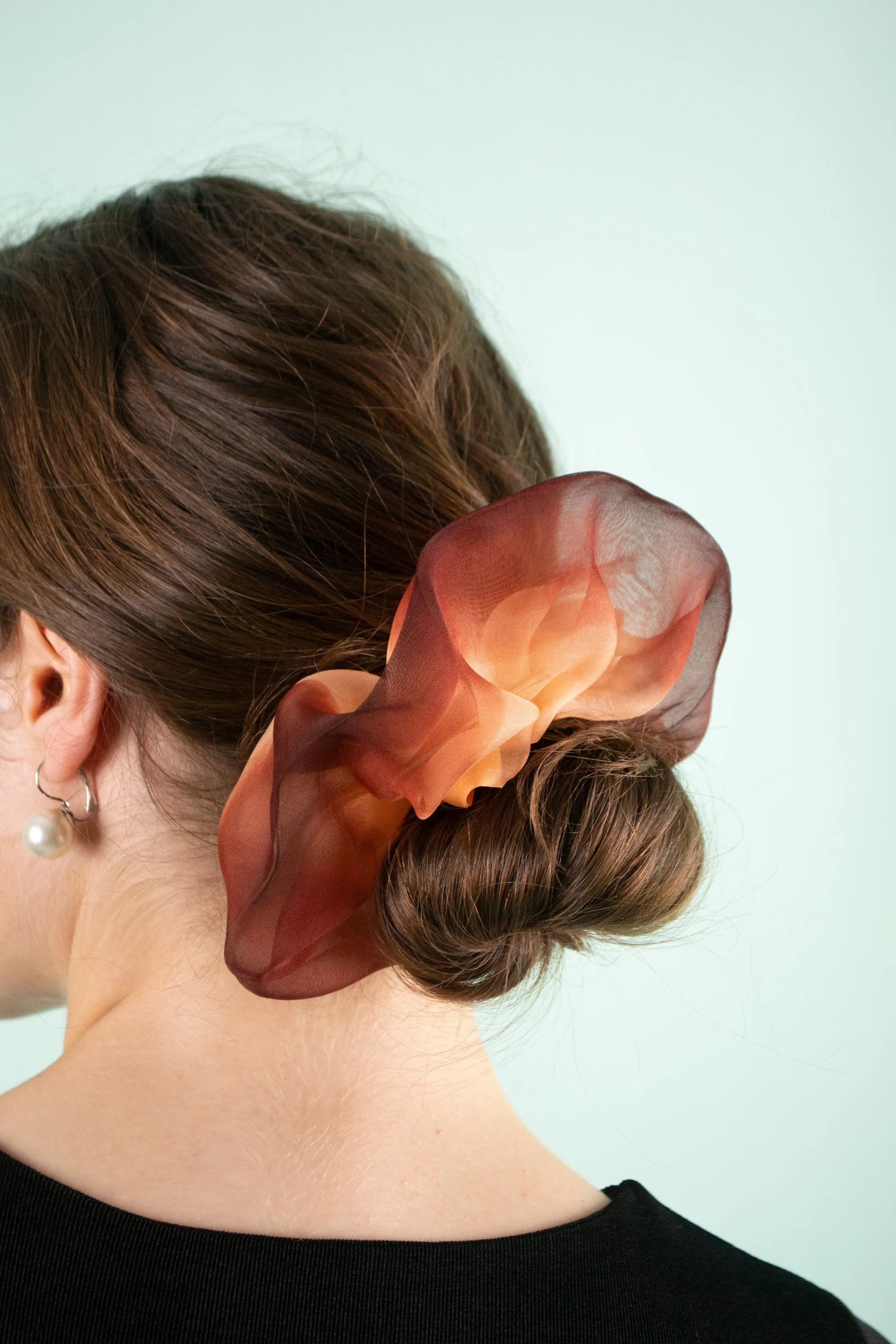 Mini Scrunchie Hand Dyed Orange Brown Duo