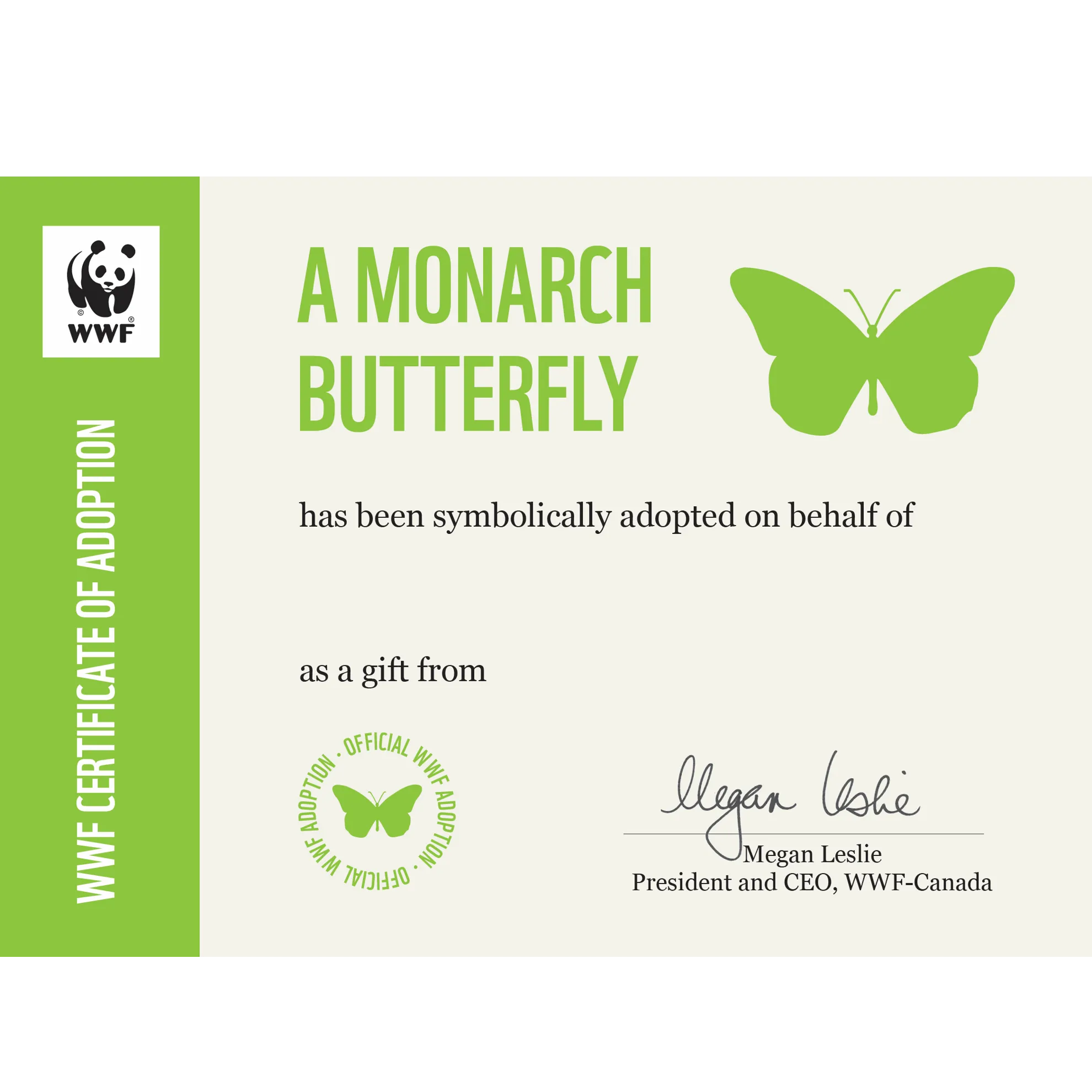 Monarch butterfly adoption card