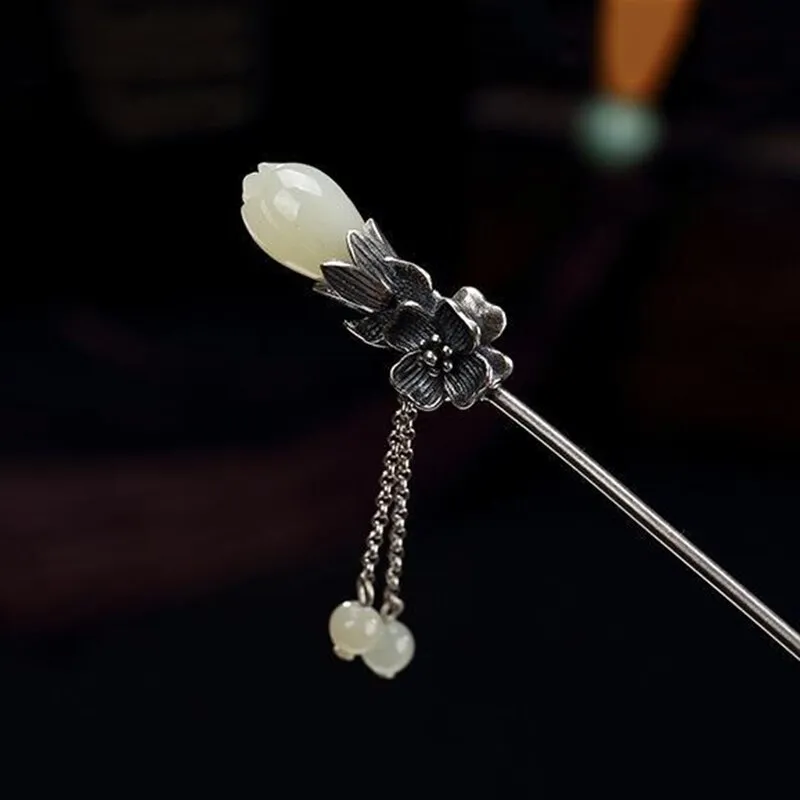 Natural Hetian Magnolia Flower Tassel Pendant