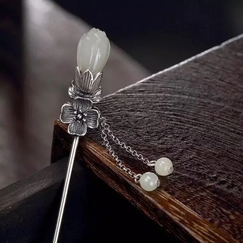 Natural Hetian Magnolia Flower Tassel Pendant