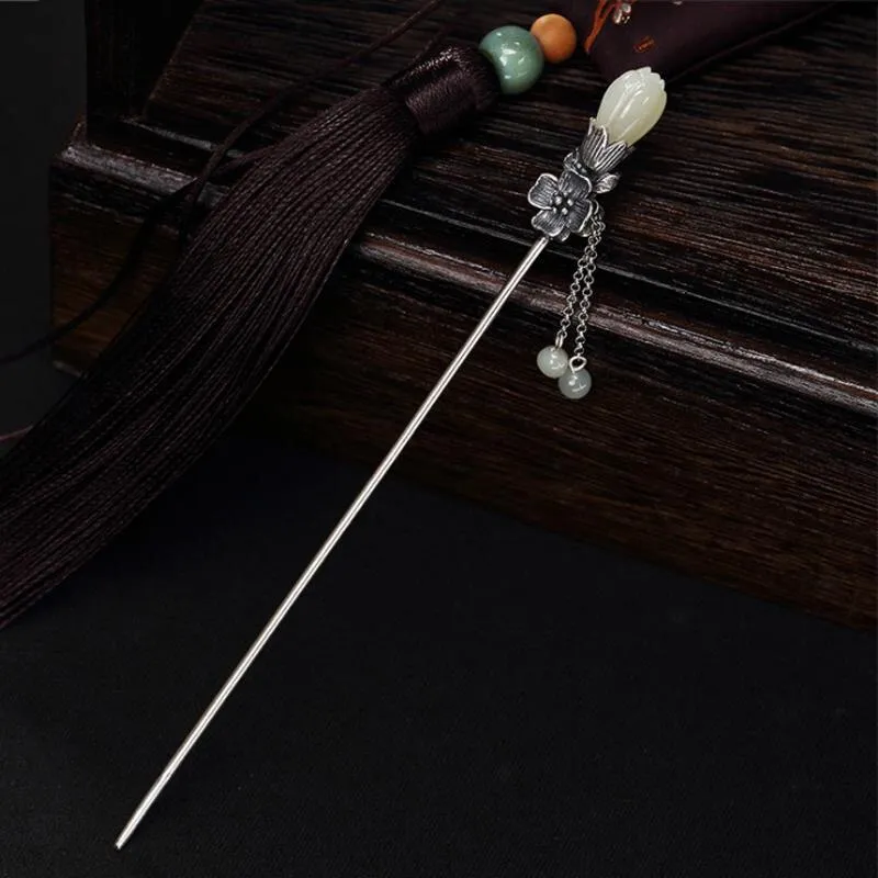 Natural Hetian Magnolia Flower Tassel Pendant