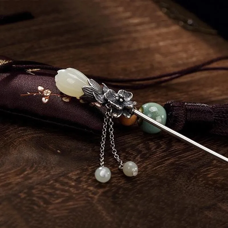 Natural Hetian Magnolia Flower Tassel Pendant