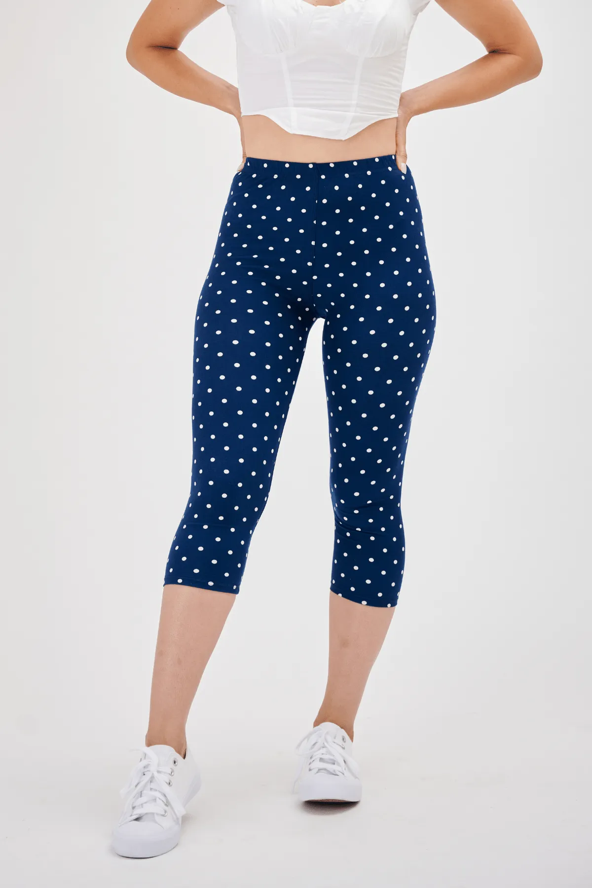 Navy Polka Dot Capri