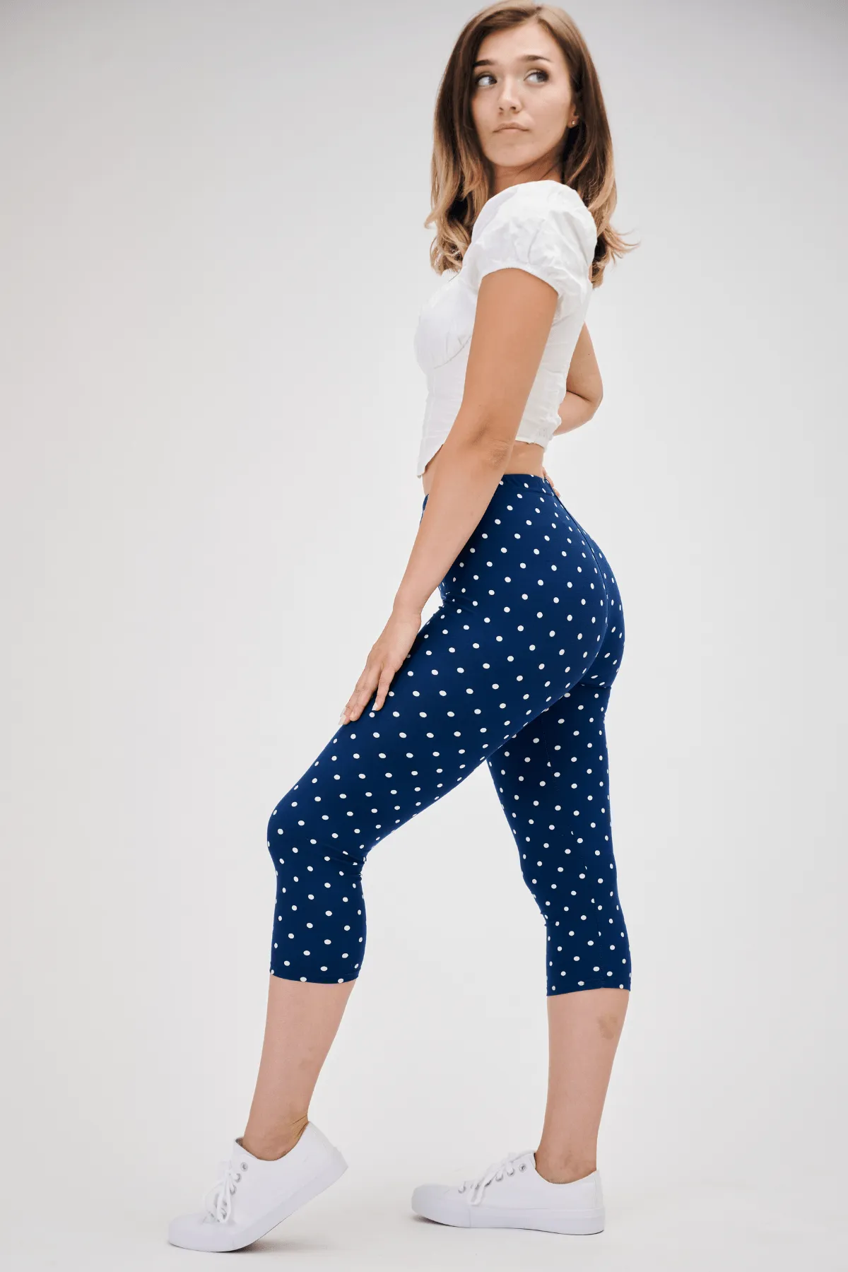 Navy Polka Dot Capri