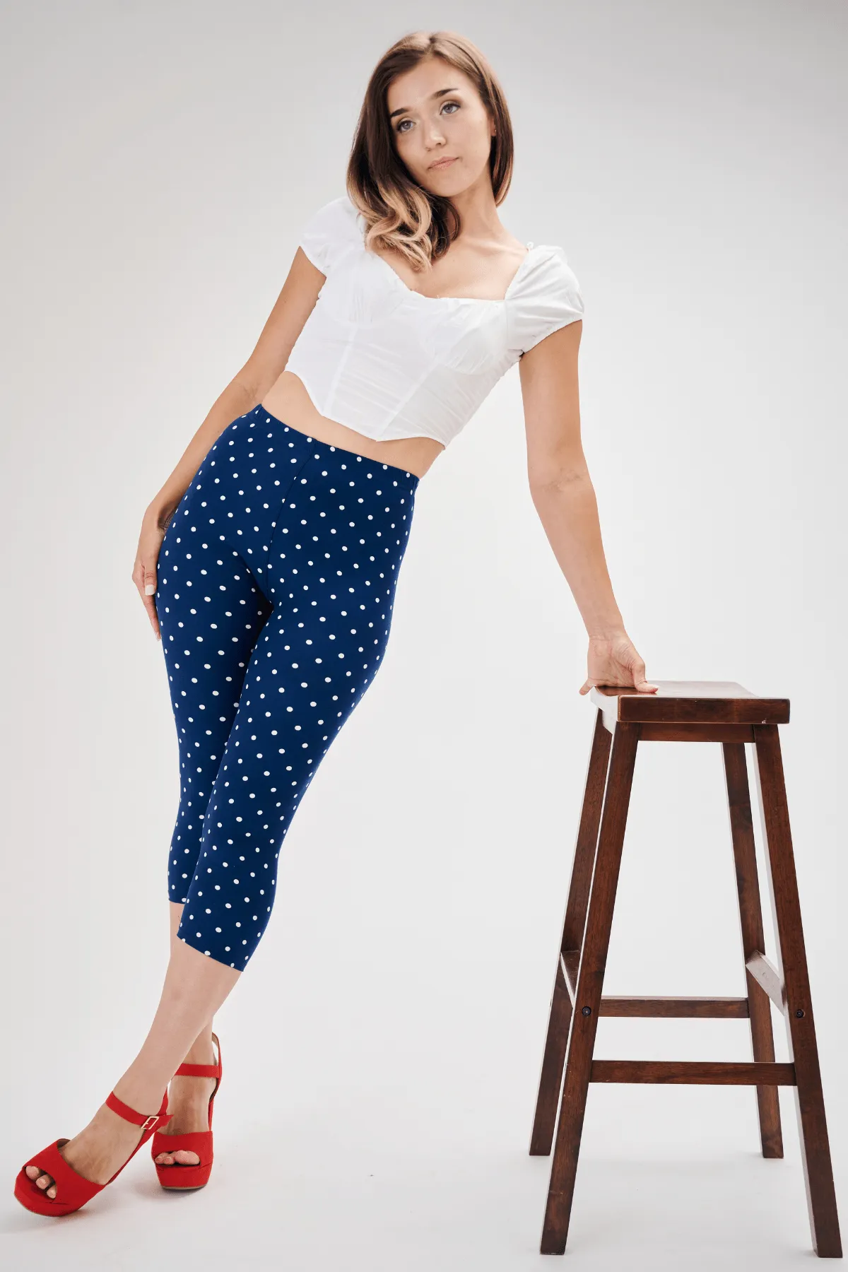 Navy Polka Dot Capri