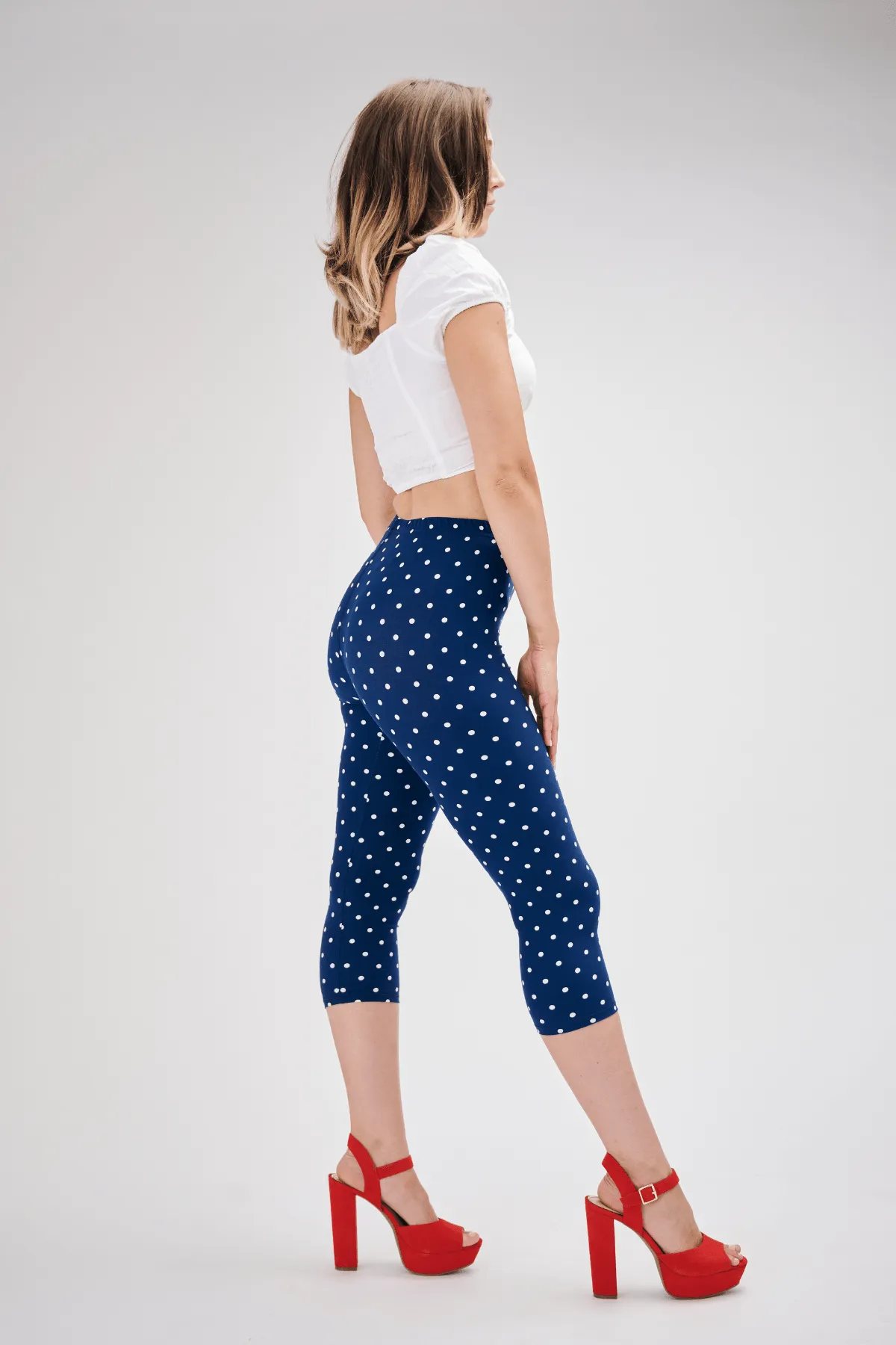 Navy Polka Dot Capri