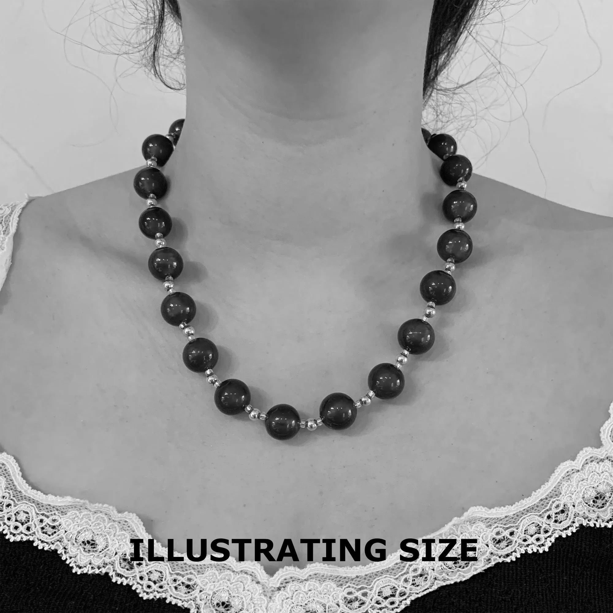 Necklace with teal (green, jade) Murano glass small sphere beads on silver