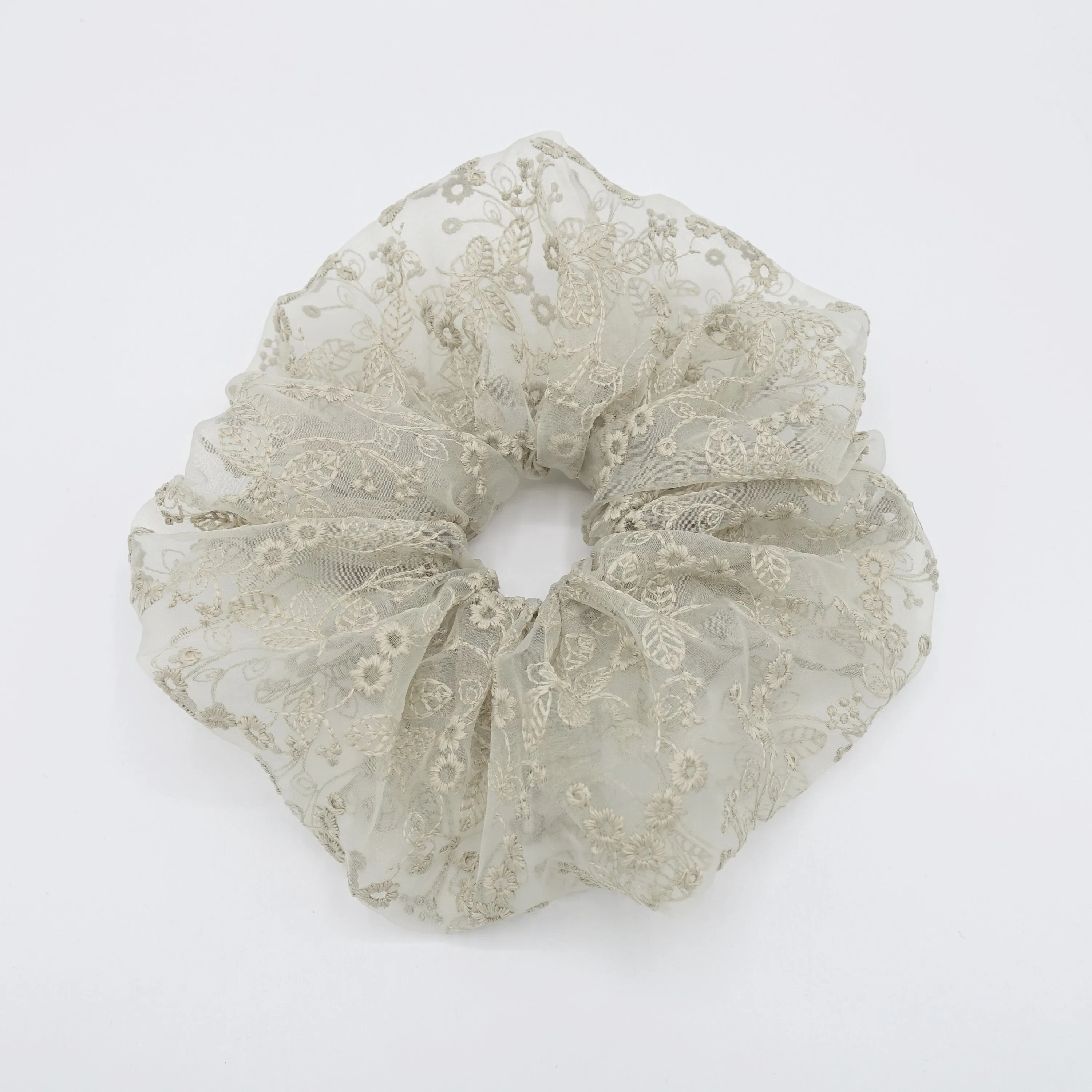 organza oversized scrunchies flower embroidered hair scrunchy for women