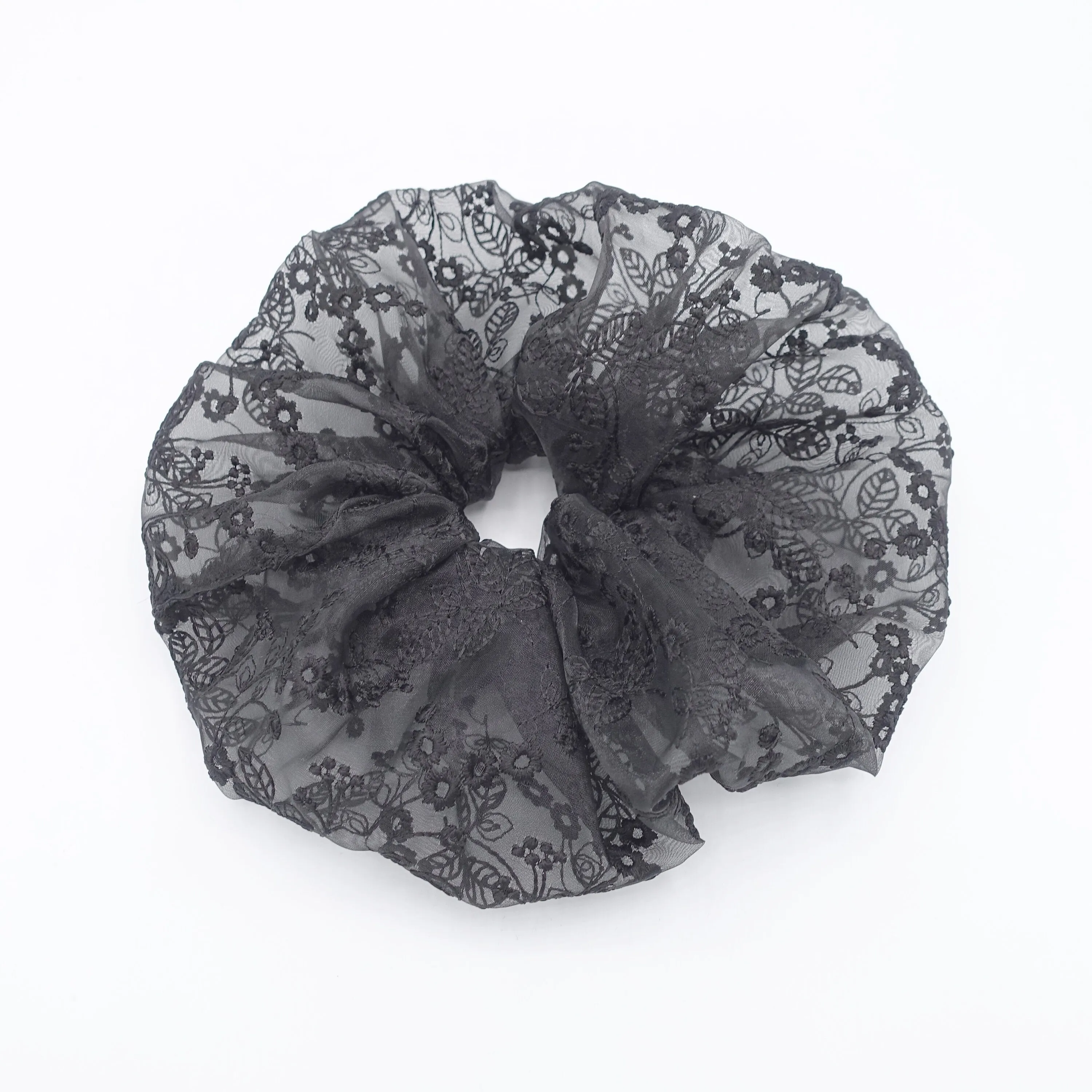 organza oversized scrunchies flower embroidered hair scrunchy for women