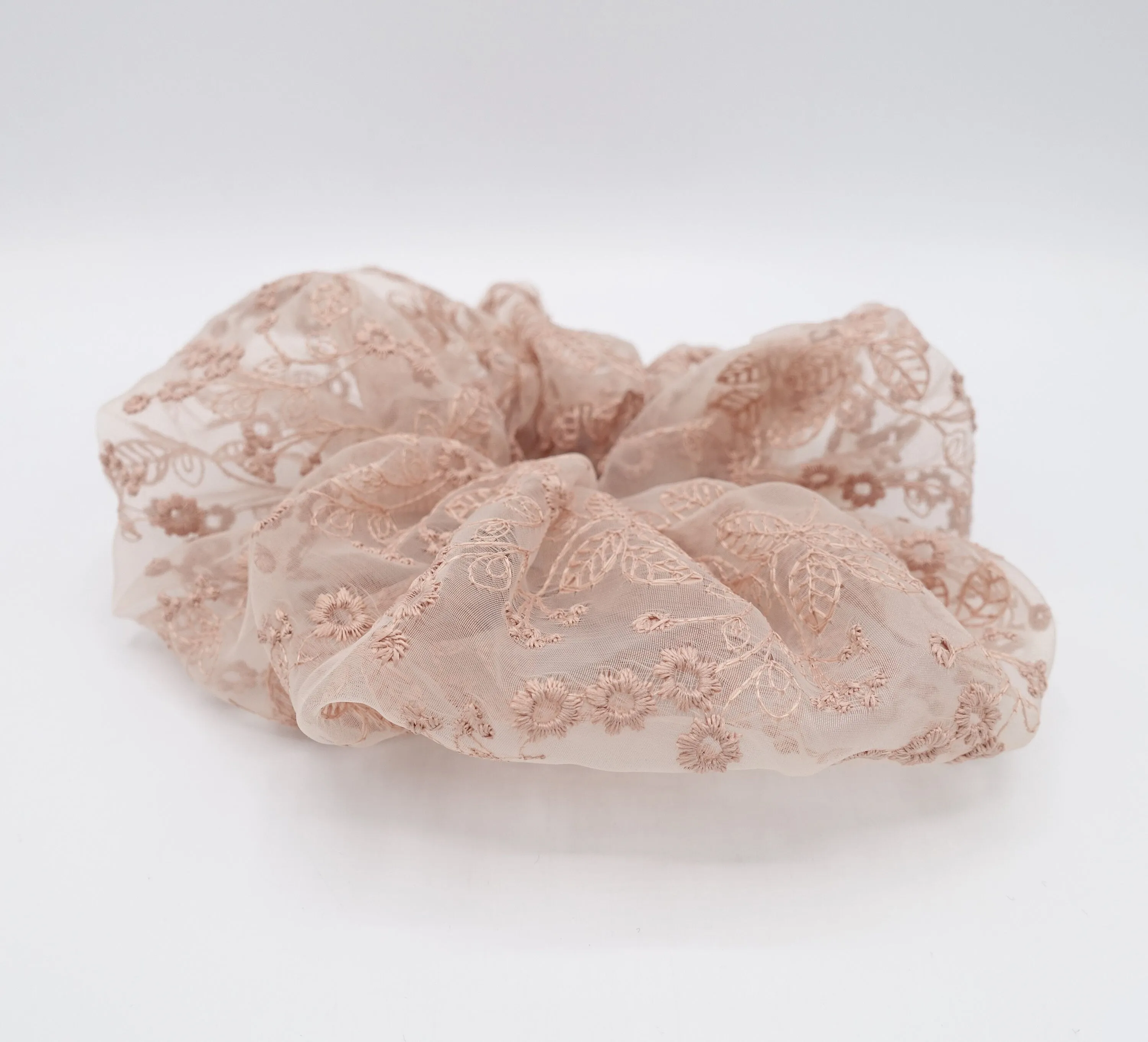 organza oversized scrunchies flower embroidered hair scrunchy for women