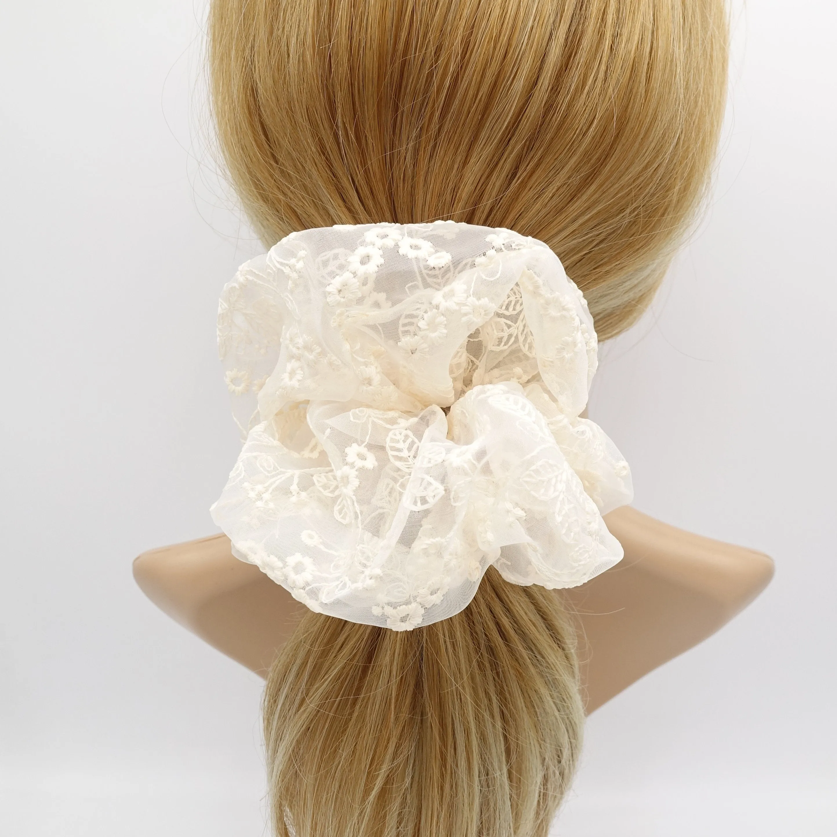 organza oversized scrunchies flower embroidered hair scrunchy for women