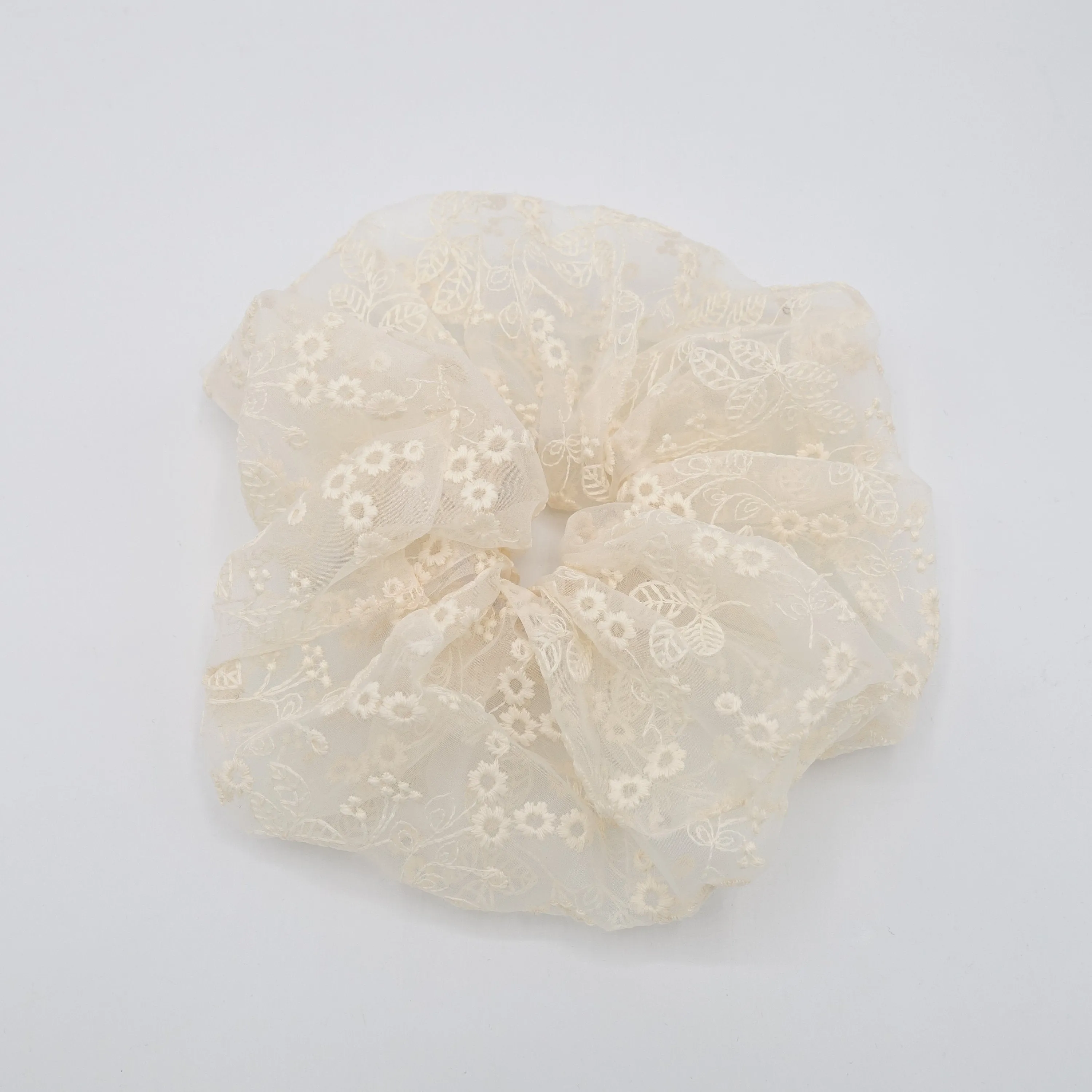 organza oversized scrunchies flower embroidered hair scrunchy for women
