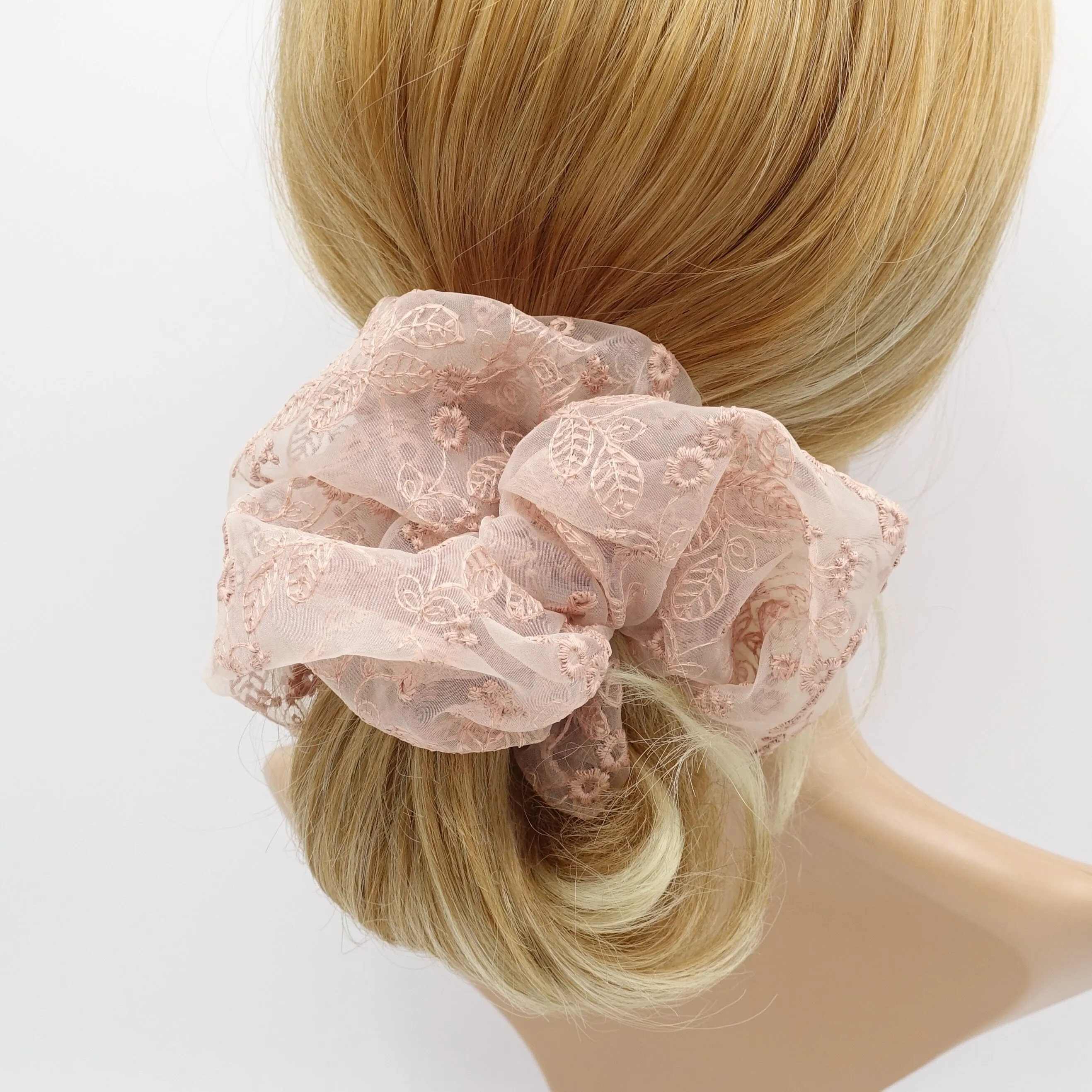organza oversized scrunchies flower embroidered hair scrunchy for women