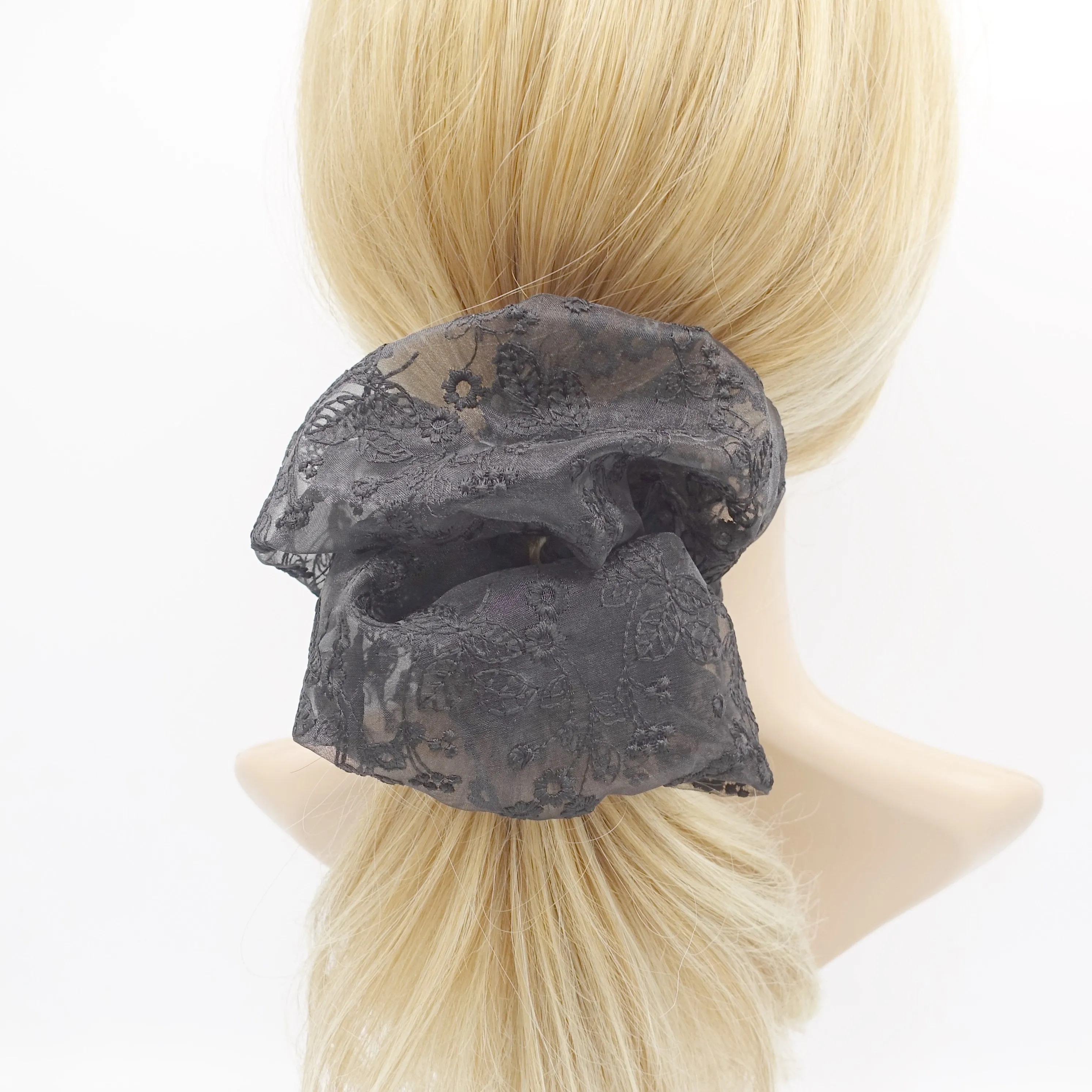 organza oversized scrunchies flower embroidered hair scrunchy for women